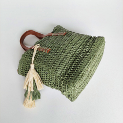 Strohtasche Basttasche Handtasche Reiverschluss Griffe Schulterriemen, schilfgrn