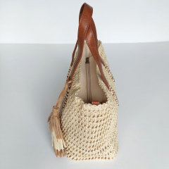 Strohtasche Basttasche Handtasche Reiverschluss Griffe Schulterriemen, natur