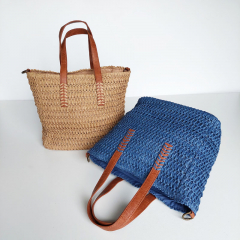 Strohtasche Basttasche Handtasche Reiverschluss Griffe Schulterriemen, natur