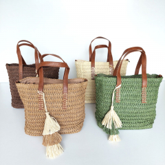 Strohtasche Basttasche Handtasche Reiverschluss Griffe Schulterriemen, natur