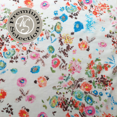 Baumwollstoff Batist Blumen feine Webware leicht transparent - orange blau ecrue -Made in Italy