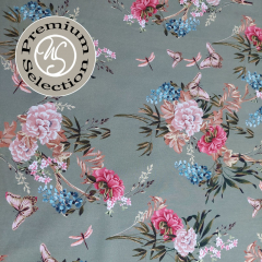 1,5 m-Stck Viskose Cupro Webware Verde Luminoso Blumen - matt grn - Made in Italy