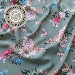 2 m-Stck Viskose Cupro Webware Verde Luminoso Blumen - matt grn - Made in Italy