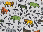 RESTSTÜCK 69 cm Baumwollstoff Tiere Safari Afrika, grau