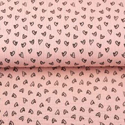 Musselin Stoff Herzen Double Gauze, schwarz lachsrosa