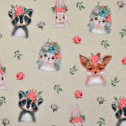 Jerseystoff Hunde Rosen digital, beige