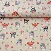 Jerseystoff Hunde Rosen digital, beige
