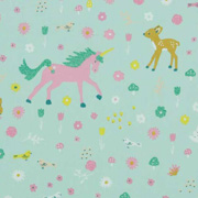 Baumwollstoff Einhrner Rehe Glitzer, mintgrn