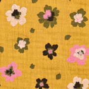 Musselin Stoff Blumen Bio-Baumwolle, pink khakigrn ockergelb
