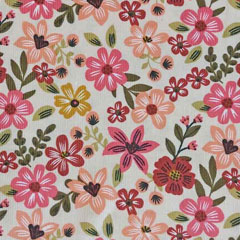 Feincord Stoff Blumen, ocker rosa ecrue