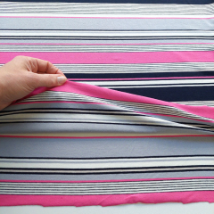 Viskose Jerseystoff Streifen, dunkelblau pink grau wei