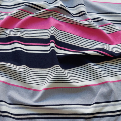Viskose Jerseystoff Streifen, dunkelblau pink grau wei