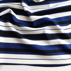 Jerseystoff Punto di Roma Heavy Stretchjersey Streifen, cremewei schwarz mittelblau