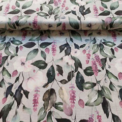 Canvas Stoff Blumen Bltter Ranken, mauve grn grauwei