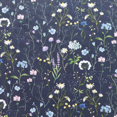 Canvas Stoff Blumen Blumenwiese, dunkelblau