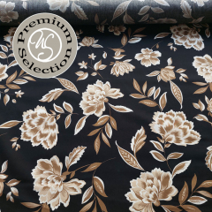 Silky Cotton Baumwollstoff Blumen Notte Fiorita beige ecrue schwarz  - Made in Italy