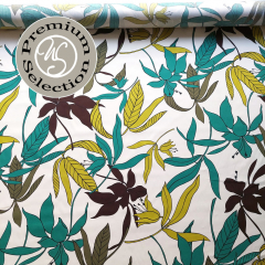 Silky Cotton Baumwollstoff Bltter Foglie d’Estate - braun mint wei  - Made in Italy
