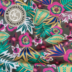 Viskose Stoff Blusenstoff tropische Blumen & Bltter Estate in Fiore, beere mint dunkelbraun - Made in Italy