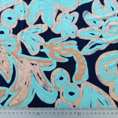 1 m Viskosejersey Stoff Blumen Bltter, hellbeige hellblau dunkelblau
