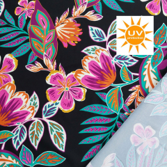 Badelycra Badeanzugstoff Funktionsjersey Blumenmuster, bunt schwarz