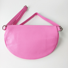 Bauchtasche Leder mit Lederriemen - Bubblegum Rosa - silber Schnallen-Made in Italy