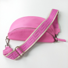 Bauchtasche Leder mit Lederriemen - Bubblegum Rosa - silber Schnallen-Made in Italy