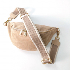 Bauchtasche Wildleder mit Wildlederriemen -hellbeige- gold Schnallen-Made in Italy