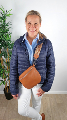 Bauchtasche Leder mit Lederriemen - cognac braun -gold Schnallen-Made in Italy