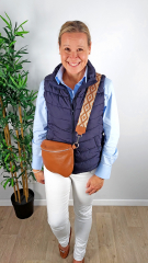 Bauchtasche Leder mit Lederriemen - cognac braun -gold Schnallen-Made in Italy