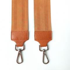 Taschengurt Streifen uni - cognac -cognac braunes Leder - silber Schnallen