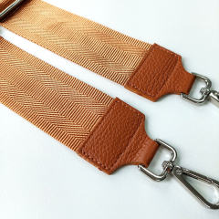 Taschengurt Streifen uni - cognac -cognac braunes Leder - silber Schnallen