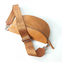 Taschengurt Streifen uni - cognac -cognac braunes Leder - silber Schnallen