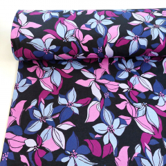 Sweatstoff Blumen Bltter, lilablau beere blauschwarz