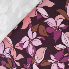 Sweatstoff Blumen Bltter, flieder apricot beere bordeaux