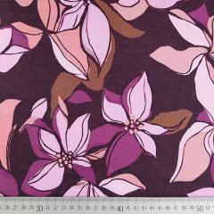 Sweatstoff Blumen Bltter, flieder apricot beere bordeaux
