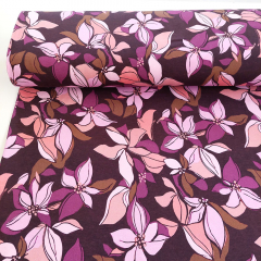 Sweatstoff Blumen Bltter, flieder apricot beere bordeaux