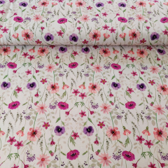 Jerseystoff Blumen, lila beere pink nude