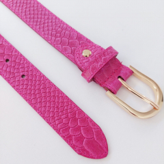 Ledergrtel Damen Krokoprgung - Gr. 90 - gold Schnalle - pink