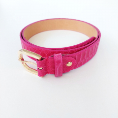 Ledergrtel Damen Krokoprgung - Gr. 95 - gold Schnalle - pink