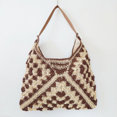 Strohtasche Hobo Bag zweifarbig Damen Handtasche, beige braun