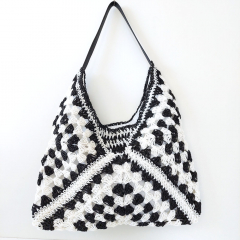 Strohtasche Hobo Bag zweifarbig Damen Handtasche, schwarz wei
