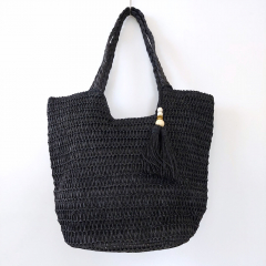 Strohtasche Shopper Damen Tasche, schwarz