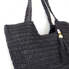 Strohtasche Shopper Damen Tasche, schwarz