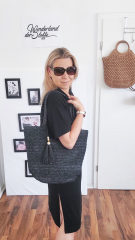 Strohtasche Shopper Damen Tasche, schwarz