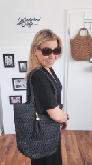 Strohtasche Shopper Damen Tasche, schwarz