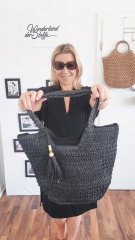 Strohtasche Shopper Damen Tasche, schwarz