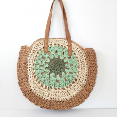 Strohtasche Ibiza Style Strandtasche rund - mint natur