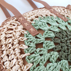 Strohtasche Ibiza Style Strandtasche rund - mint natur