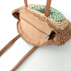 Strohtasche Ibiza Style Strandtasche rund - mint natur