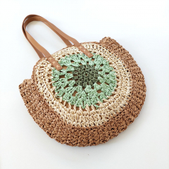 Strohtasche Ibiza Style Strandtasche rund - mint natur